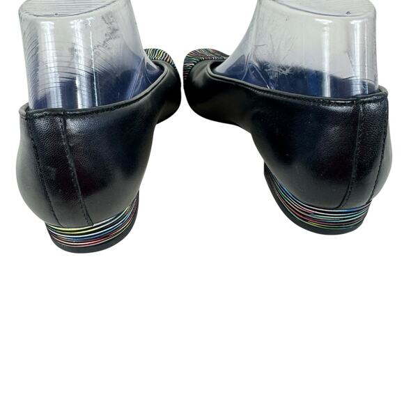 VAN ELi Black Colorful Striped Leather Cap Toe Slip On Block Low Heel Size 7.5 - Picture 5 of 9